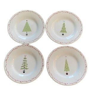 World Market Festive Christmas Tree Dinner Plates Set. 4 Plates. 8.5” Diameter.